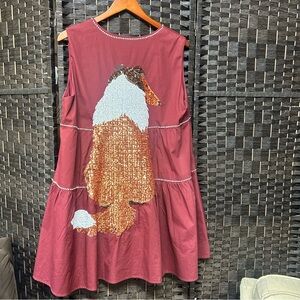 Queen of Sparkles Dog sequin dress size large burgundy lined made of cotton